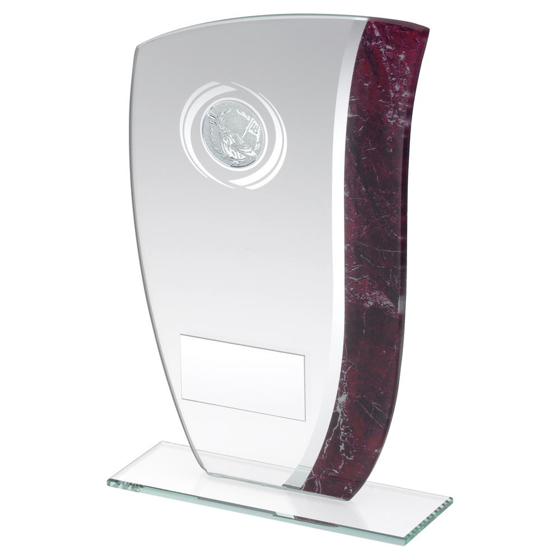 Jade Glass With Claret/silver Marble Detail And Golf Insert Trophy - 7.25in (184mm)