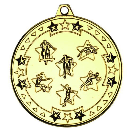 Multi Athletics 'tri Star' Medal - Gold 2in (50mm)