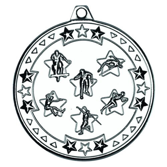 Multi Athletics 'tri Star' Medal - Silver 2in (50mm)