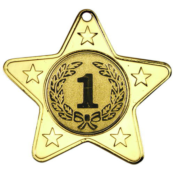 Star Shaped Medal With 5 Mini Stars (1in Centre) - Gold 2in (50mm)