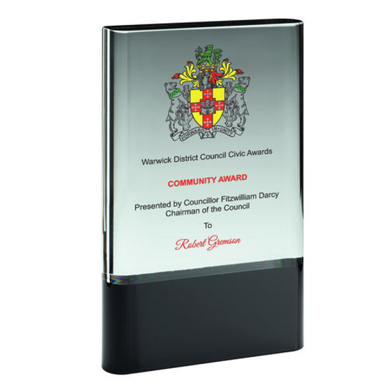 Clear Glass Plaque On Black Base (30mm Thick) - 7in (178mm)