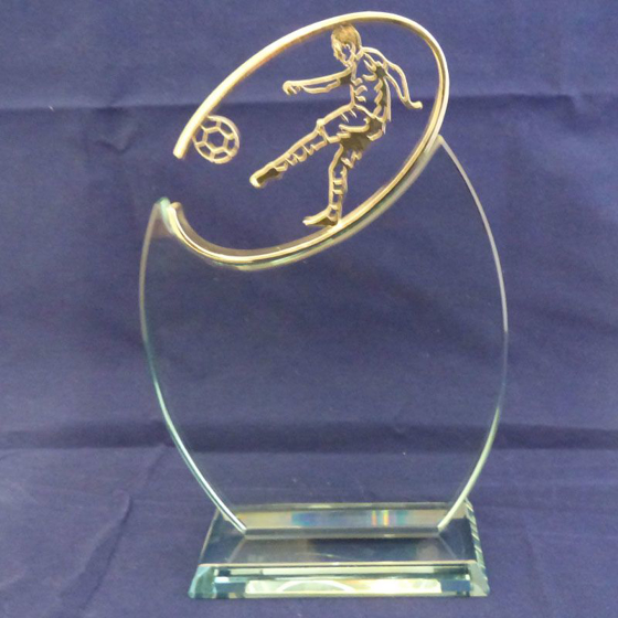 Glass Silver Topped Football Award. 215mm