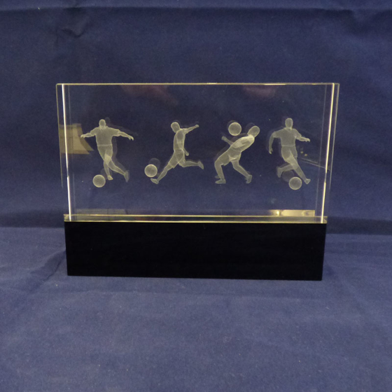 Glass Block Football Award with Black Base.