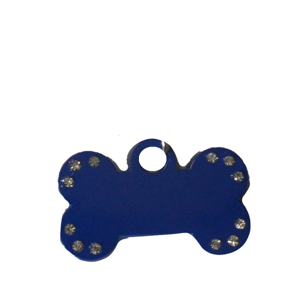 Aluminium Bone 38 mm Pet Tag with Crystals