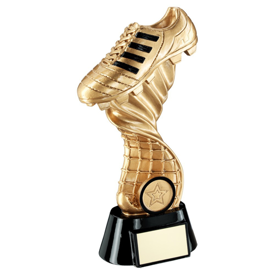 GOLD/BLACK FOOTBALL BOOT ON TWISTED NET WITH PLATE (1in CENTRE) - 6in 152mm