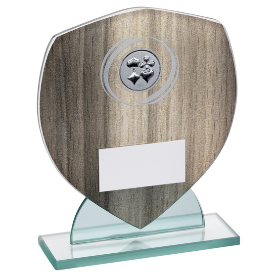 WOOD EFFECT GLASS SHIELD WITH CARDS INSERT AND PLATE - 6in 152MM