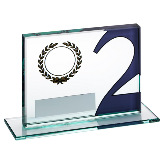 JADE GLASS PLAQUE WITH NUMBER AND PLATE(1in CENTRE) - SILVER 2ND 3.25 x 4in 83 X 102MM