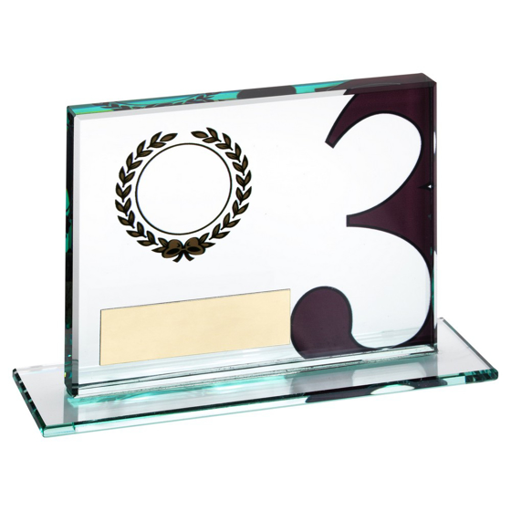 JADE GLASS PLAQUE WITH NUMBER AND PLATE (1in CENTRE) - BRONZE 3RD 3.25 x 4in 83 X 102MM