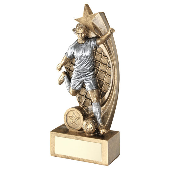 Picture of BRZ/PEW FEMALE FOOTBALL FIGURE ON STAR NET BACKING WITH PLATE (1in CEN) - 7.5in 191MM