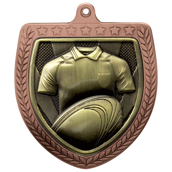 Picture of Cobra Rugby Shirt & Ball Shield Medal Bronze 75mm