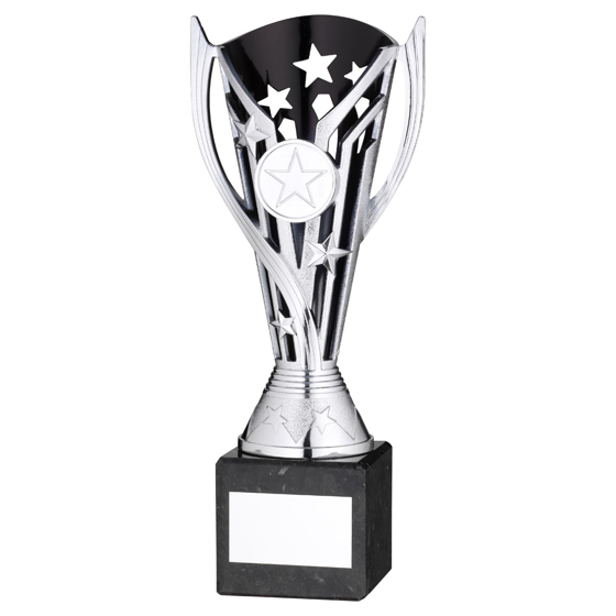 Picture of Silver/blk Plastic 'flash' Cup On Blk Marble Assembled Trophy (1" Cen) - 10in