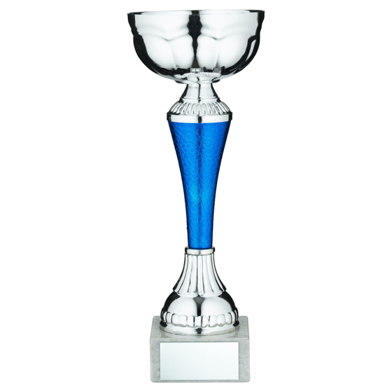 Picture of Silver/blue Snakeskin Trophy Cup With Plate - 10.5in