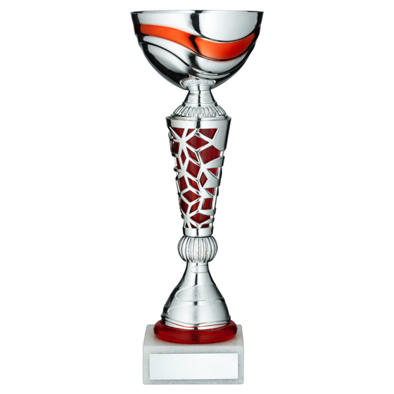 Picture of Silver/red Trophy Cup With Plate - 11in