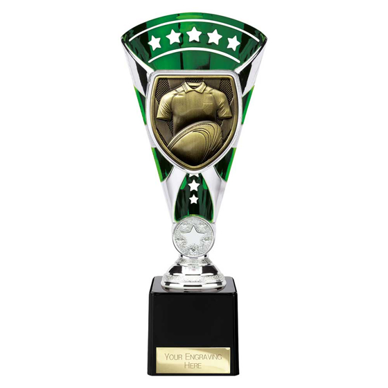 Picture of Cobra Star Cup Rugby Shirt & Ball Silver & Green 230mm