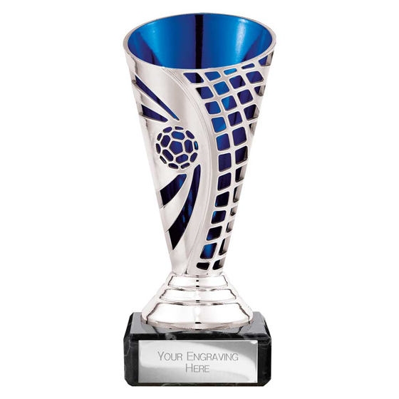 Picture of Defender Football Trophy Cup Silver & Blue 140mm