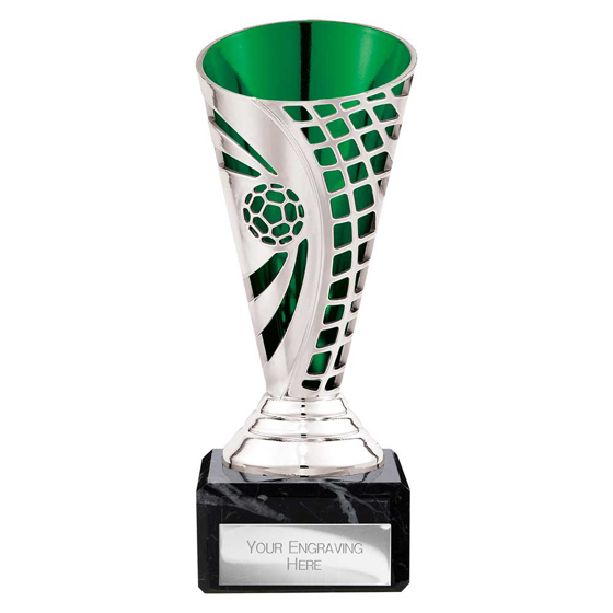 Picture of Defender Football Trophy Cup Silver & Green 150mm