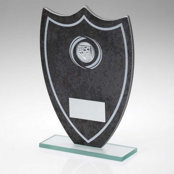 Picture of STONE EFFECT GLASS SHIELD WITH FOOTBALL CENTRE AND PLATE - 6.5in