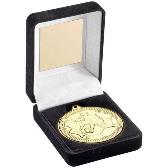 Picture of BLACK VELVET BOX AND 50mm MEDAL FOOTBALL TROPHY GOLD - 3.5in