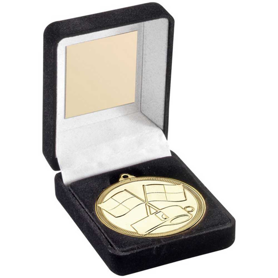 Picture of BLACK VELVET BOX AND 50mm MEDAL REFEREE TROPHY GOLD - 3.5in