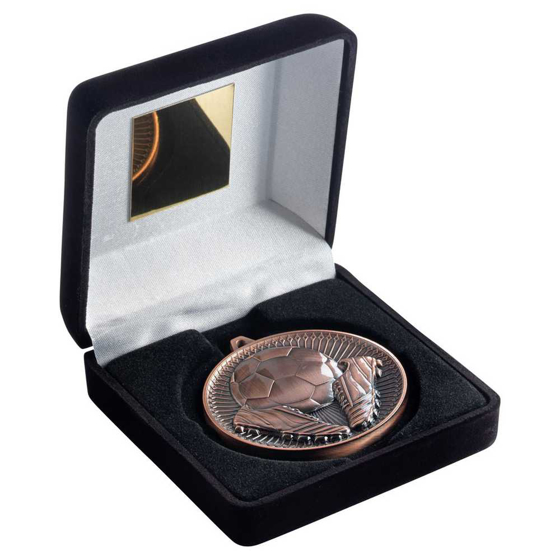 Picture of BLACK VELVET BOX AND 60mm MEDAL FOOTBALL TROPHY BRONZE - 4in