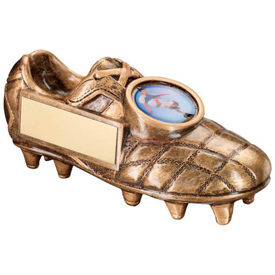 Picture of BRZ/GOLD FOOTBALL BOOT WITH PLATE (1in CENTRE) - 4.5 x 2in