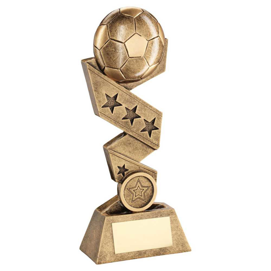 Picture of BRZ/GOLD FOOTBALL ON ZIG ZAG STAR RIBBON WITH PLATE (1in CENTRE) - 10in