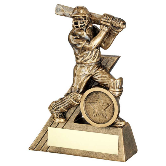 Picture of BRZ/GOLD MINI MALE CRICKET BATSMAN FIGURE WITH PLATE (1in CENTRE) - 4.75in