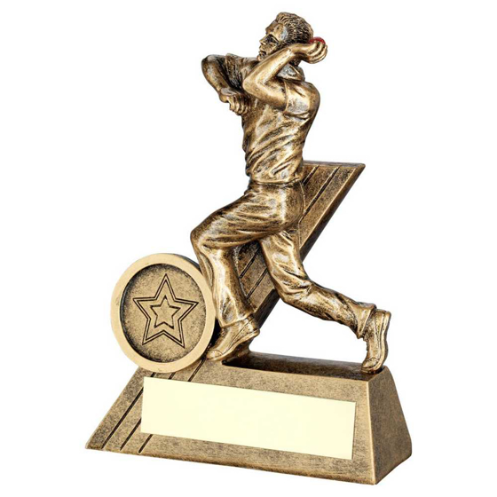 Picture of BRZ/GOLD MINI MALE CRICKET BOWLER FIGURE WITH PLATE (1in CENTRE) - 4.75in