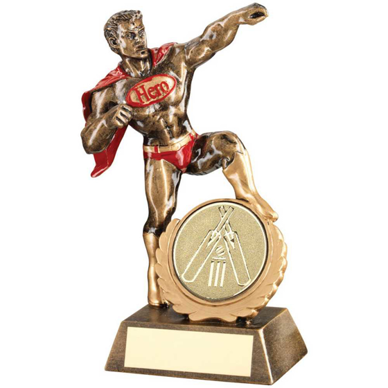 Picture of BRZ/GOLD/RED RESIN GENERIC 'HERO' AWARD WITH CRICKET INSERT AND PLATE - 7.25in