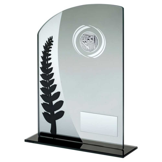 Picture of JADE GLASS PLAQUE WITH BLACK/SILVER DETAIL AND FOOTBALL INSERT AND PLATE - 6.5"