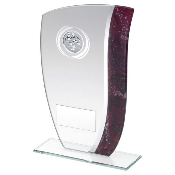 Picture of JADE GLASS WITH CLARET/SILVER MARBLE DETAIL AND FOOTBALL INSERT & PLATE - 6.5"