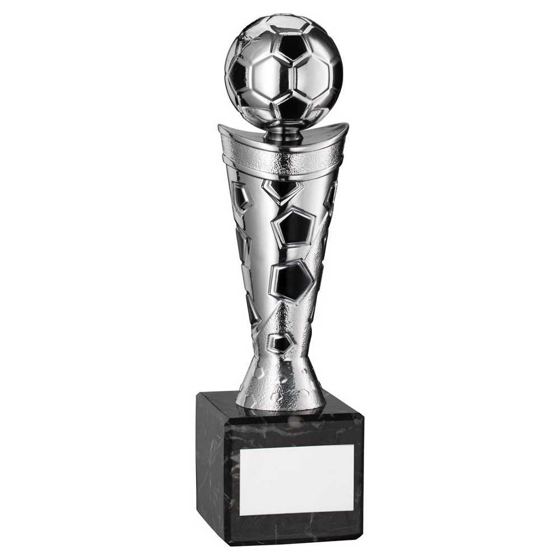 Picture of Silver/black Plastic Football Figure On Black Marble Trophy - 6.75in